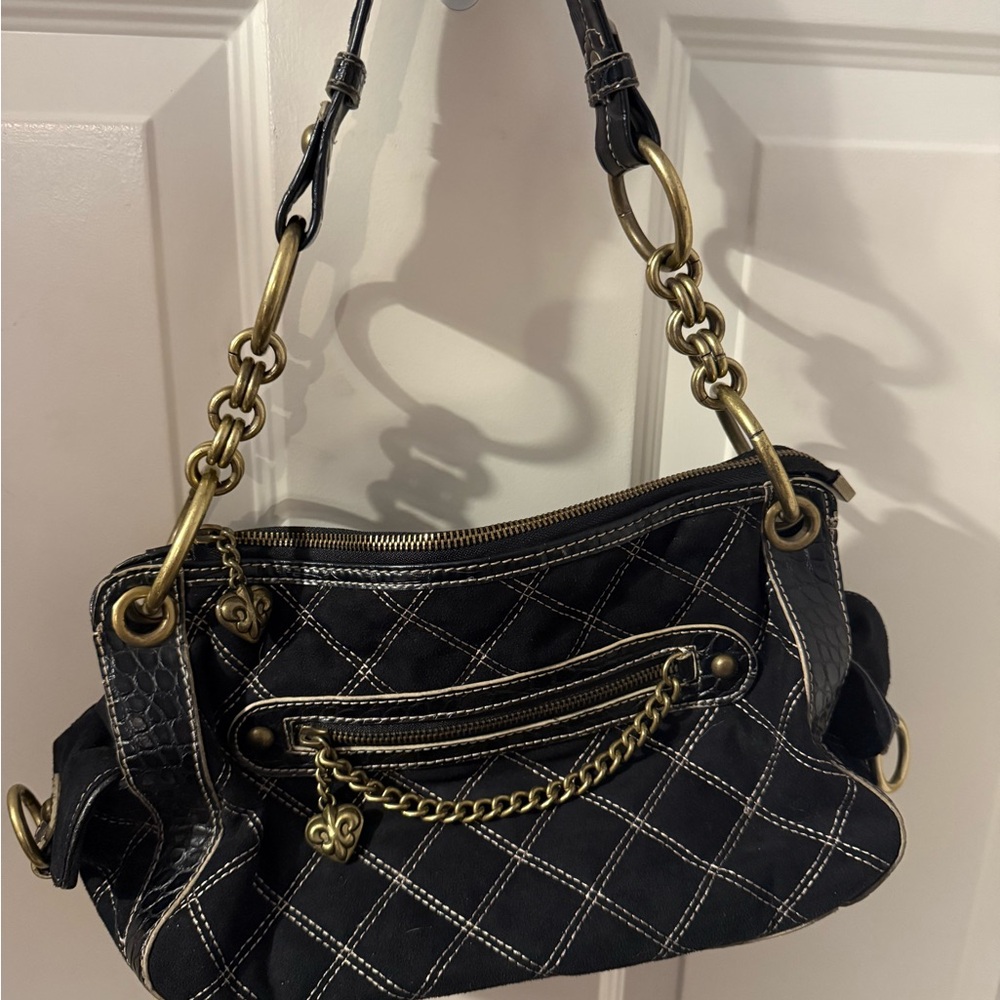 Kathy Van Zeeland Black and Gold Shoulder Bag with Quilted Design